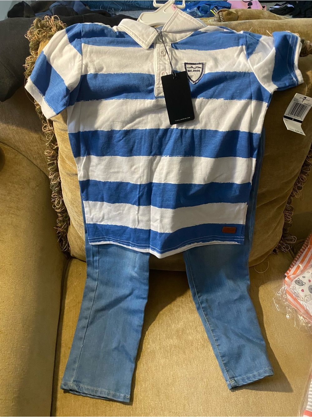 Kids Blue & White Striped Polo Shirt - 7 For All Mankind